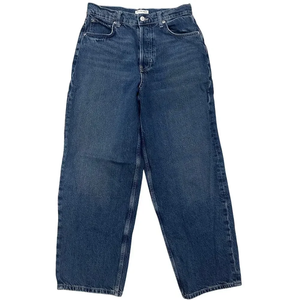 We The Free Cora Mid-Rise Slouchy Boyfriend Jeans Wide Leg Dark Wash, 28 EUC